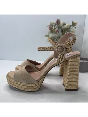 Steve Madden Strada Raffia Espadrille Block Heel Platform Women's 11 Summer